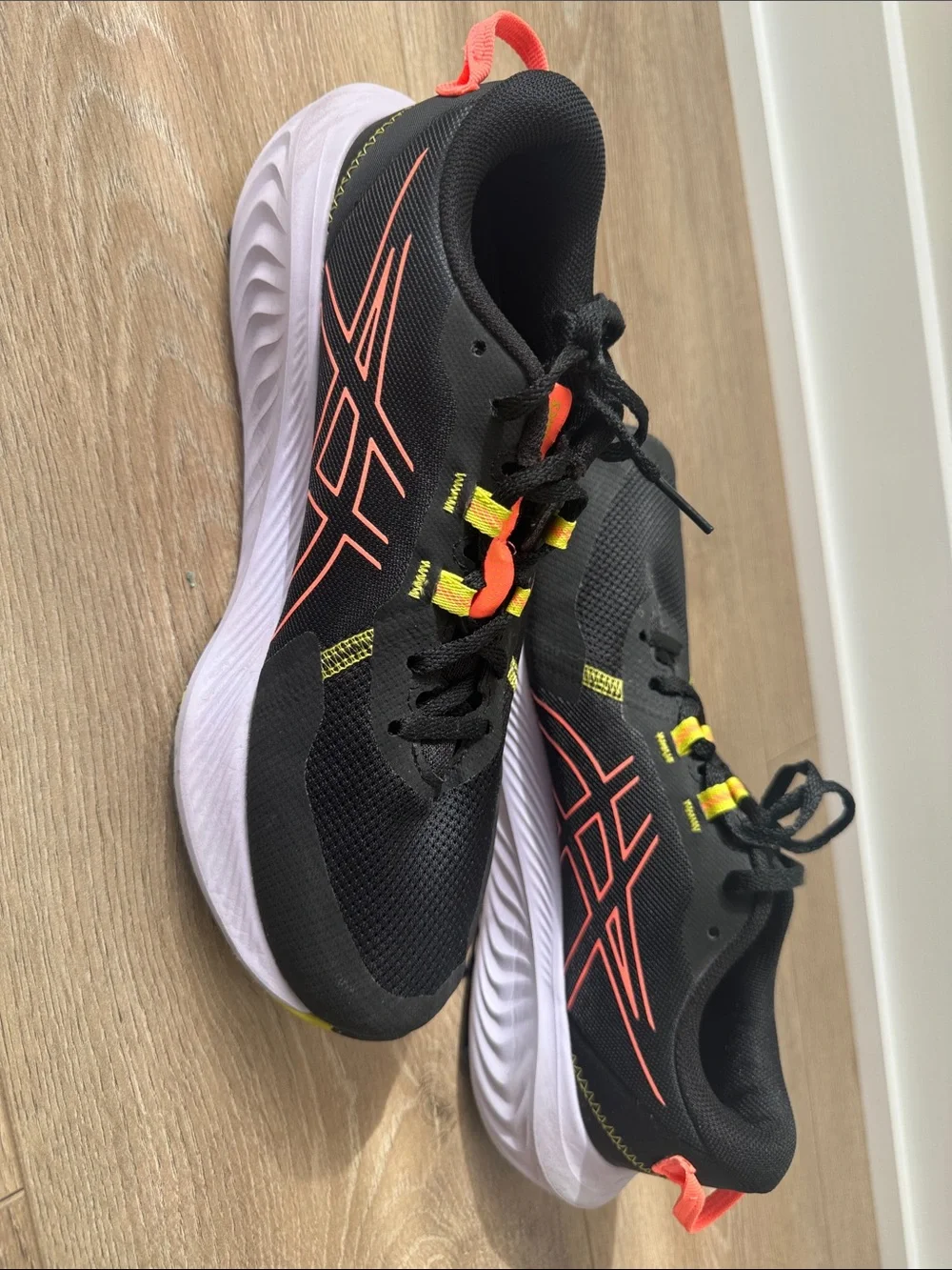 ASICS Black Running Shoes with Coral & Neon Yellow Highlights